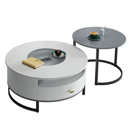 2-Pieces Round Coffee Table with Storage - Modern Design with Metal Legs for LIvingroom hglna-1437