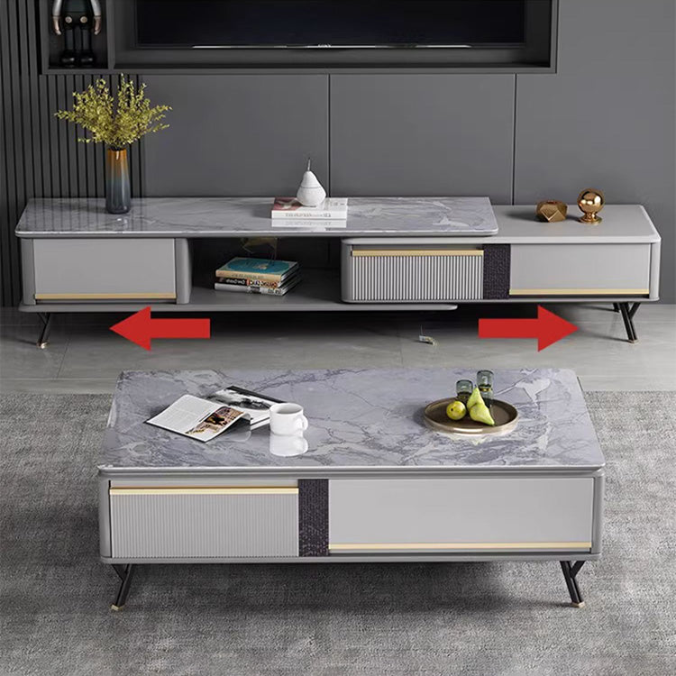 Sleek Gray Sintered Stone TV Cabinet with Pine & Laminated Wood Finish hglna-1438