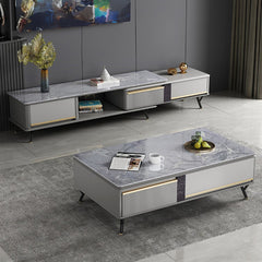 Stylish Rectangular Sintered Stone Coffee Table in Gray - Modern Design with Storage for Livingroom hglna-1439