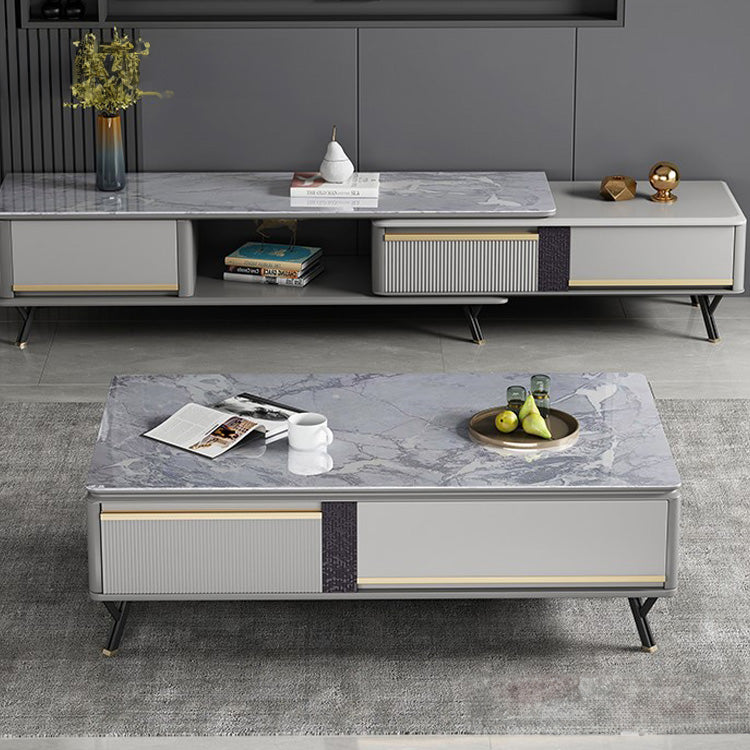 Stylish Rectangular Sintered Stone Coffee Table in Gray - Modern Design with Storage for Livingroom hglna-1439