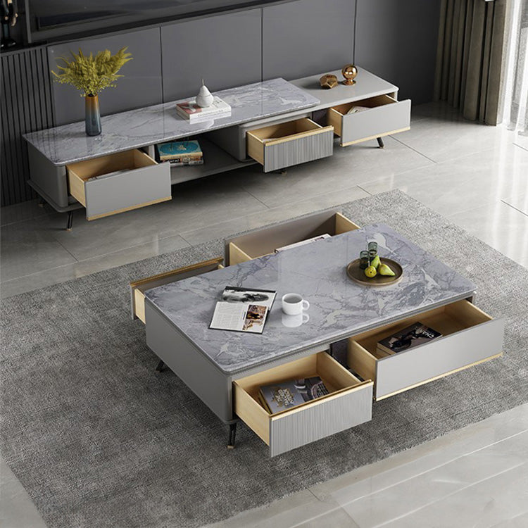 Stylish Rectangular Sintered Stone Coffee Table in Gray - Modern Design with Storage for Livingroom hglna-1439