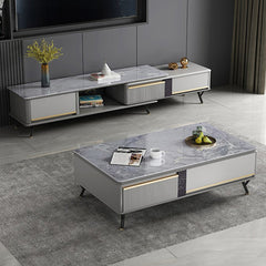 Stylish Rectangular Sintered Stone Coffee Table in Gray - Modern Design with Storage for Livingroom hglna-1439