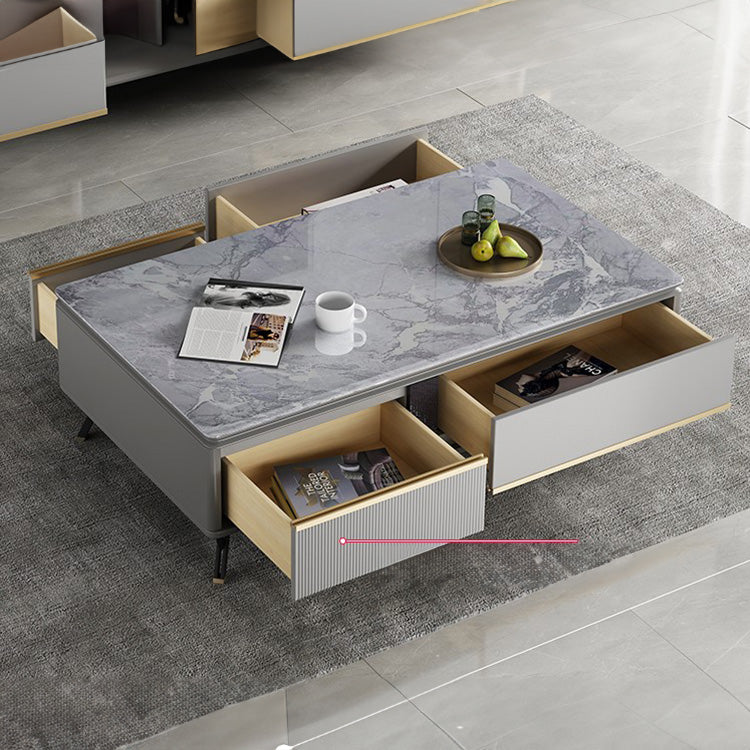 Stylish Rectangular Sintered Stone Coffee Table in Gray - Modern Design with Storage for Livingroom hglna-1439