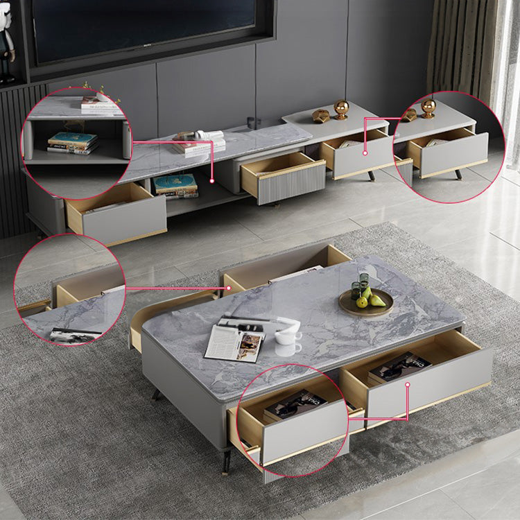 Stylish Rectangular Sintered Stone Coffee Table in Gray - Modern Design with Storage for Livingroom hglna-1439