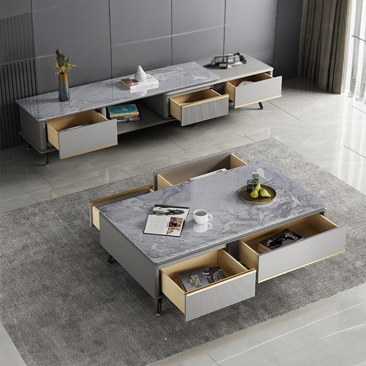 Stylish Rectangular Sintered Stone Coffee Table in Gray - Modern Design with Storage for Livingroom hglna-1439