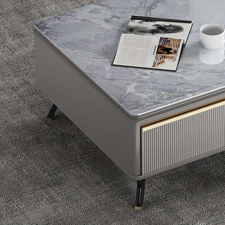 Stylish Rectangular Sintered Stone Coffee Table in Gray - Modern Design with Storage for Livingroom hglna-1439