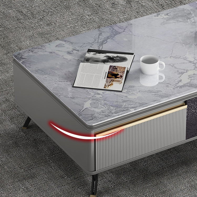 Stylish Rectangular Sintered Stone Coffee Table in Gray - Modern Design with Storage for Livingroom hglna-1439