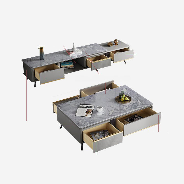 Stylish Rectangular Sintered Stone Coffee Table in Gray - Modern Design with Storage for Livingroom hglna-1439