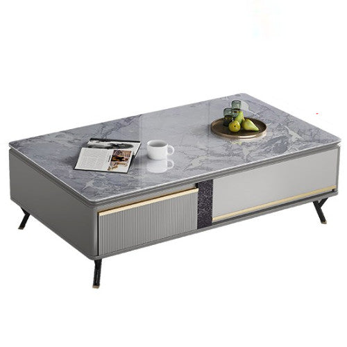 Stylish Rectangular Sintered Stone Coffee Table in Gray - Modern Design with Storage for Livingroom hglna-1439