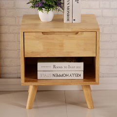 Stylish Natural Brown & White Nightstand - Rubber Wood & Pine Wood Construction hglna-1456