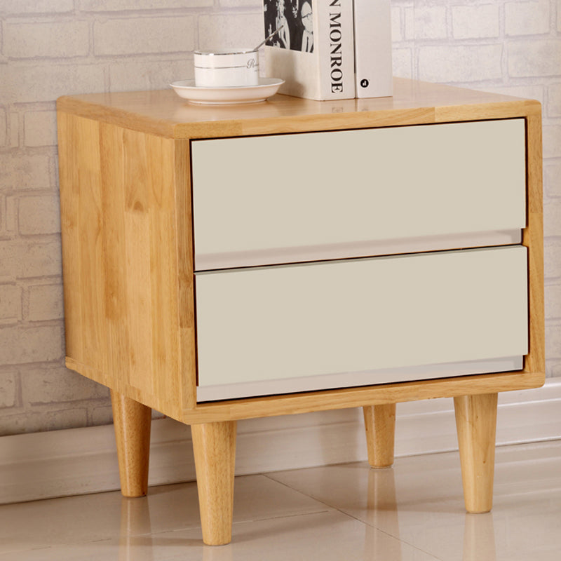 Stylish Natural Brown & White Nightstand - Rubber Wood & Pine Wood Construction hglna-1456