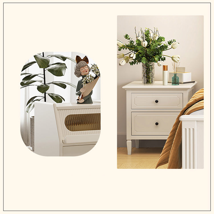 Stylish White Rubber Wood Nightstand with Glass & Ash Wood Accents hglna-1457