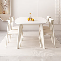 Minimalistic Rectangular Dining Table in Beige - Sintered Stone Top and Rubber Wood Frame for 6 hglna-1459