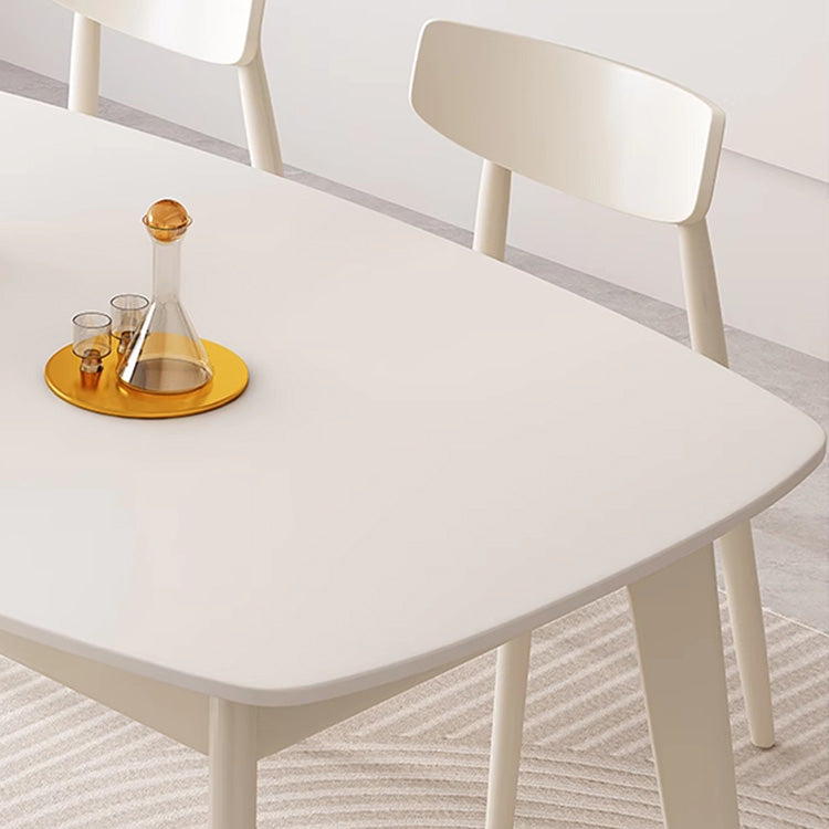 Minimalistic Rectangular Dining Table in Beige - Sintered Stone Top and Rubber Wood Frame for 6 hglna-1459