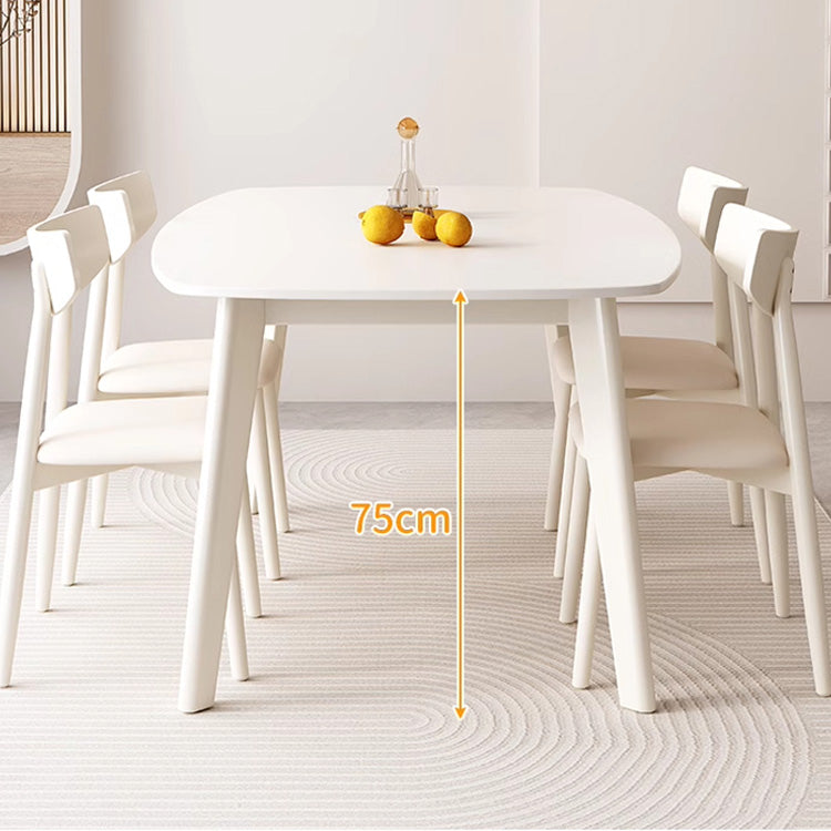 Minimalistic Rectangular Dining Table in Beige - Sintered Stone Top and Rubber Wood Frame for 6 hglna-1459