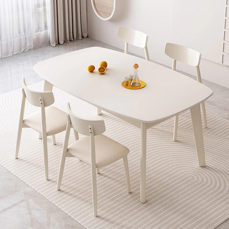 Minimalistic Rectangular Dining Table in Beige - Sintered Stone Top and Rubber Wood Frame for 6 hglna-1459