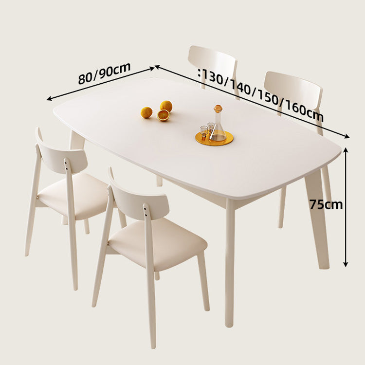 Minimalistic Rectangular Dining Table in Beige - Sintered Stone Top and Rubber Wood Frame for 6 hglna-1459