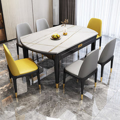 Stylish Gray-Black-White Sintered Stone Table with Durable Rubber Wood Base hglna-1462