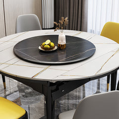 Stylish Gray-Black-White Sintered Stone Table with Durable Rubber Wood Base hglna-1462