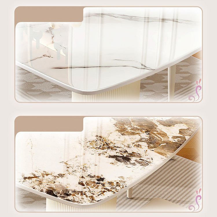 Elegant Glossy White Sintered Stone Table with Laminated Wood Finish hglna-1463