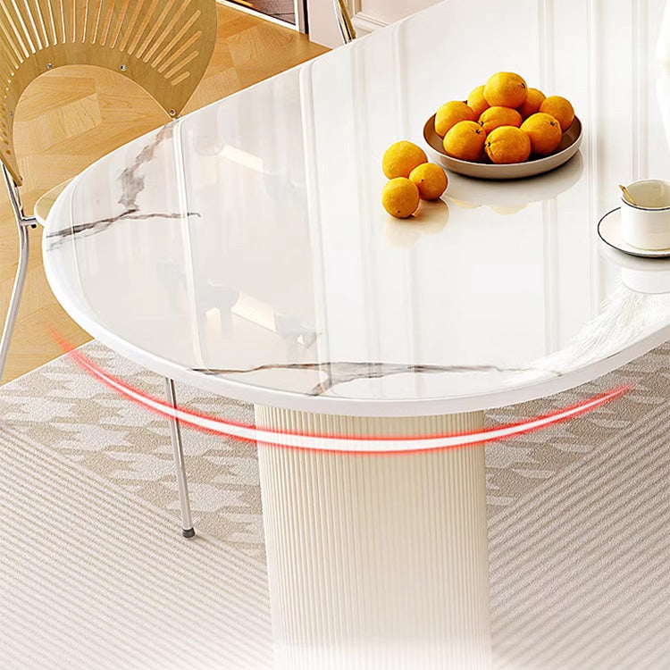 Elegant Glossy White Sintered Stone Table with Laminated Wood Finish hglna-1463