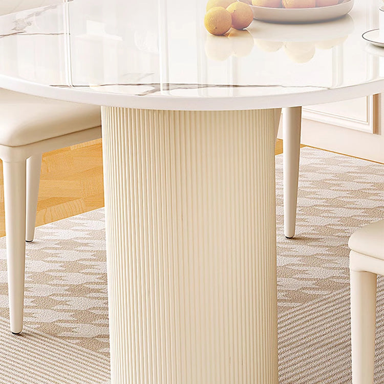 Elegant Glossy White Sintered Stone Table with Laminated Wood Finish hglna-1463