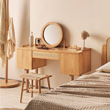 Elegant Natural Ash Wood Makeup Vanity with Rattan Accents and Glass Top hjhms-1039