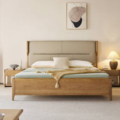 Modern Cal King Wooden Bed Frame with Leather Upholstered Headboard for Your Comfort Home Decor hjhms-1041