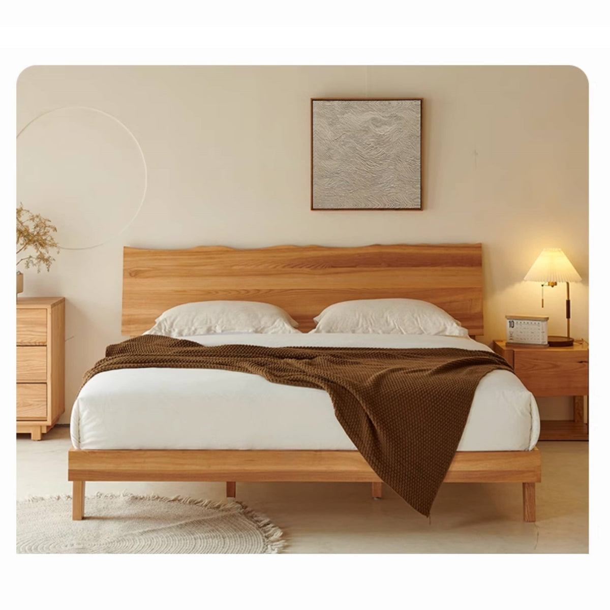 Premium Quality Modern Ash Wood Cal King Bed – Elegant & Durable Queen Design hjhms-1042