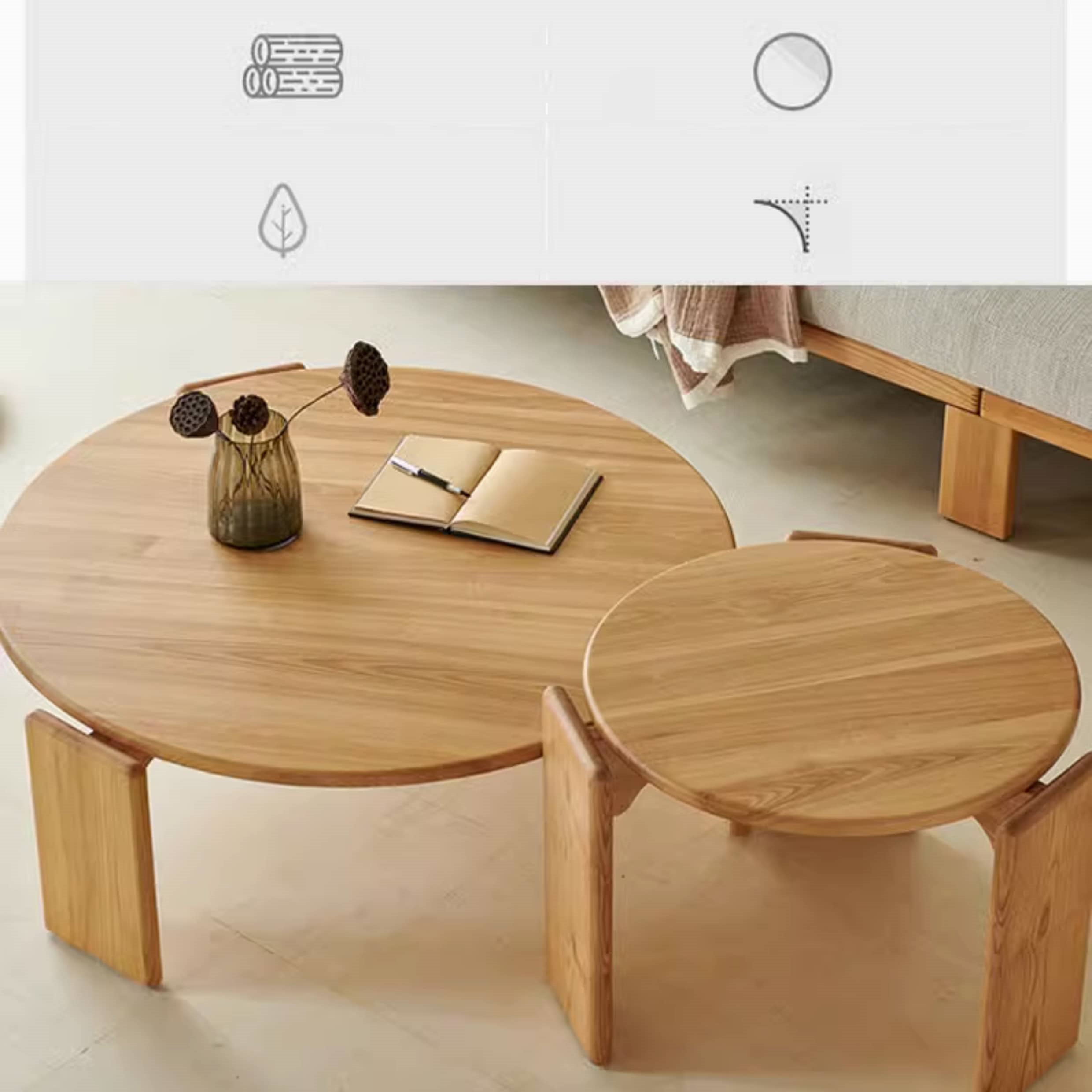 Natural Ash Wood Round Coffee Table Set - Perfect for Modern Livingroom hjhms-1043