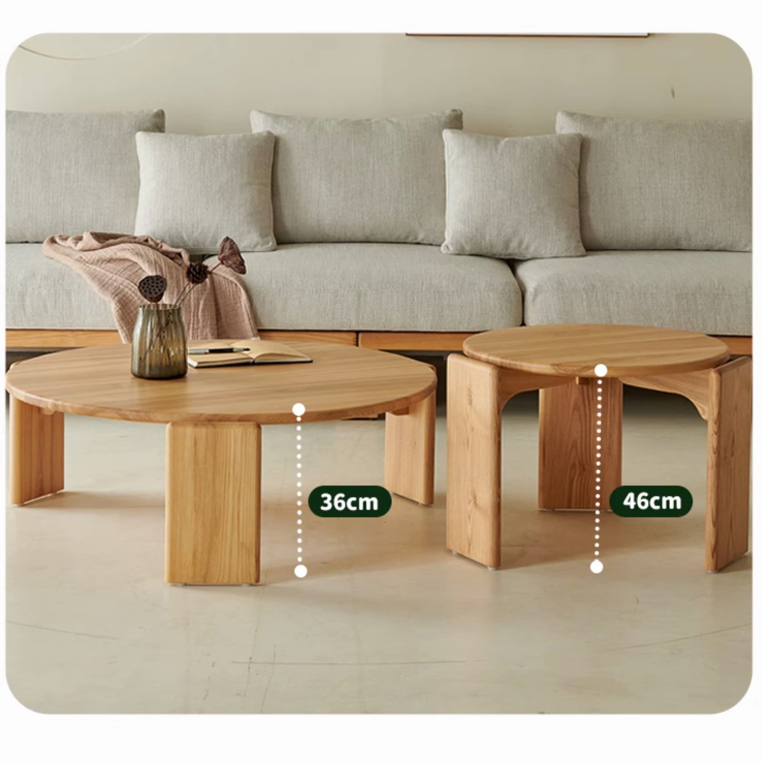 Natural Ash Wood Round Coffee Table Set - Perfect for Modern Livingroom hjhms-1043