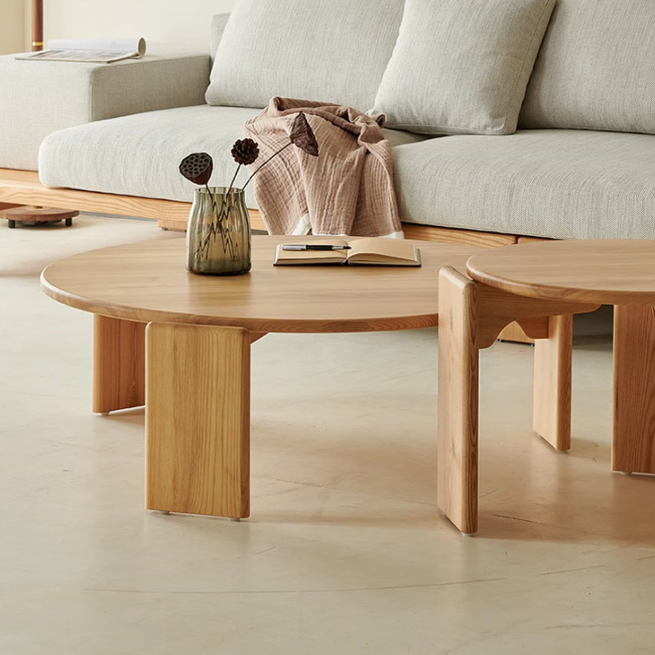 Natural Ash Wood Round Coffee Table Set - Perfect for Modern Livingroom hjhms-1043