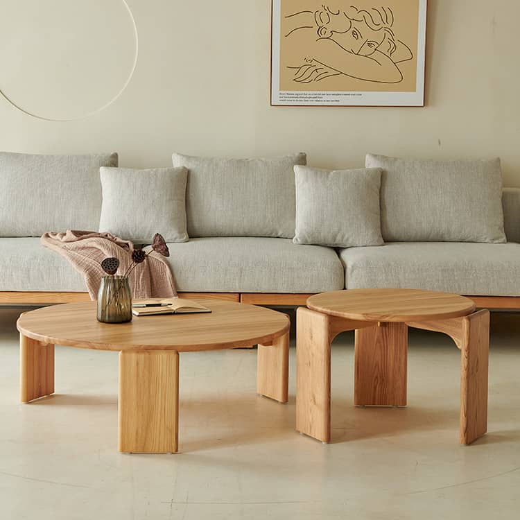 Natural Ash Wood Round Coffee Table Set - Perfect for Modern Livingroom hjhms-1043