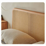 Modern Cal King Wooden Bed with Rattan Headboard Queen Size Design for Bedroom hjhms-1046