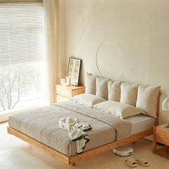 Modern Queen Size Dark Beige Bed with Pine Bed Frame & Cotton Upholstery Headboard California King Size for Your Bedroom Comfort hjhms-1047