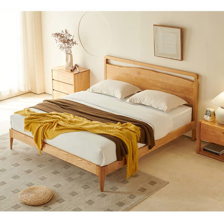 Modern Cal King Ash Wood Bed Frame Sturdy & Durable Design for Your Room Comfort hjhms-1048