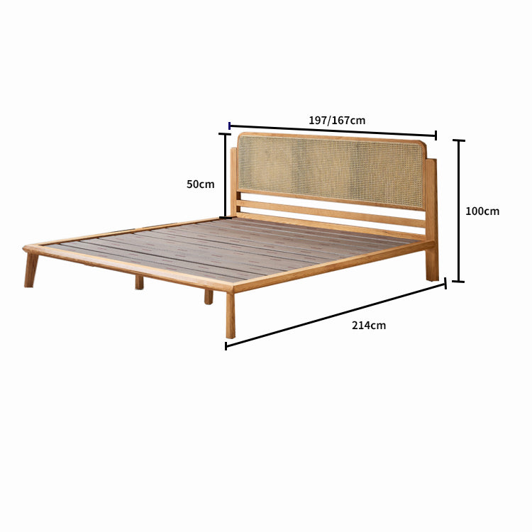 Stylish Cal King Ash Wood  Bed with Rattan Headboard - Durable Design for Bedroom hjhms-1562