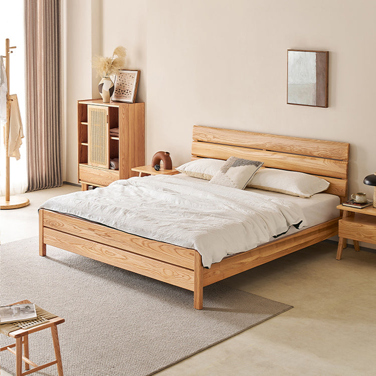 Modern Cal King Wooden Bed Frame Ash Wood Queen Size Design for Stylish Bedrooms hjhms-1563