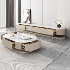 Modern Sintered Stone Coffee Table in Oval Shape with Drawers Storage - Modern for Livingroom hjl-1175