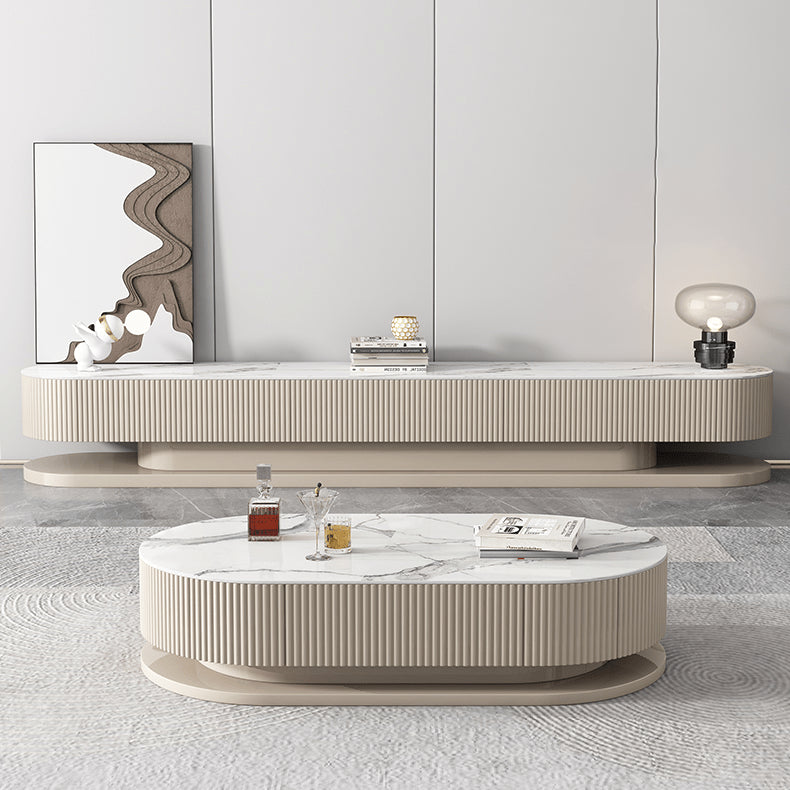 Modern Sintered Stone Coffee Table in Oval Shape with Drawers Storage - Modern for Livingroom hjl-1175