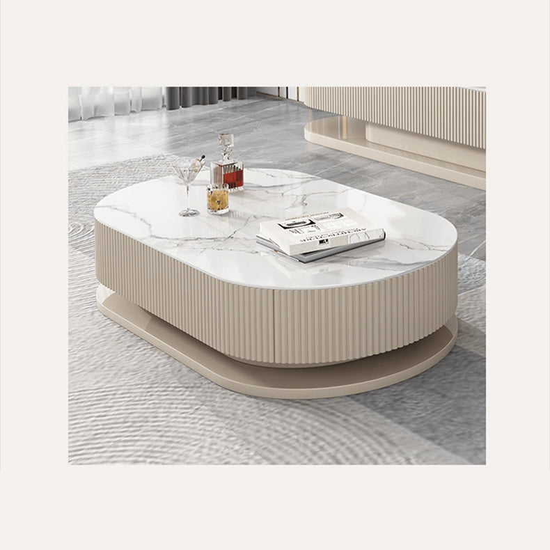 Modern Sintered Stone Coffee Table in Oval Shape with Drawers Storage - Modern for Livingroom hjl-1175