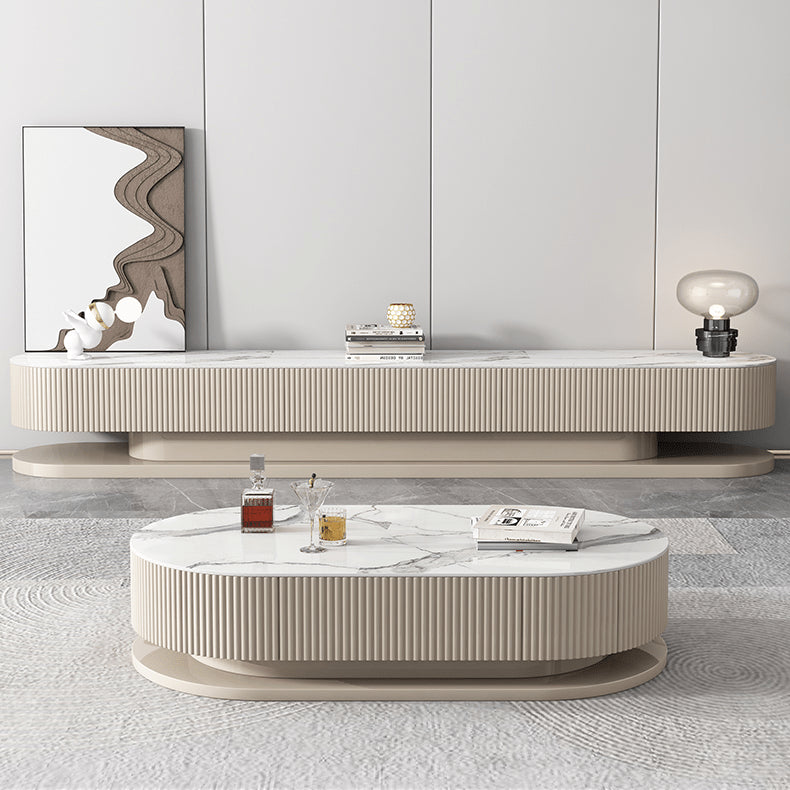 Modern Sintered Stone Coffee Table in Oval Shape with Drawers Storage - Modern for Livingroom hjl-1175