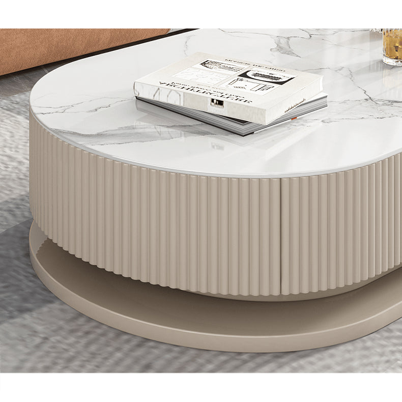 Modern Sintered Stone Coffee Table in Oval Shape with Drawers Storage - Modern for Livingroom hjl-1175