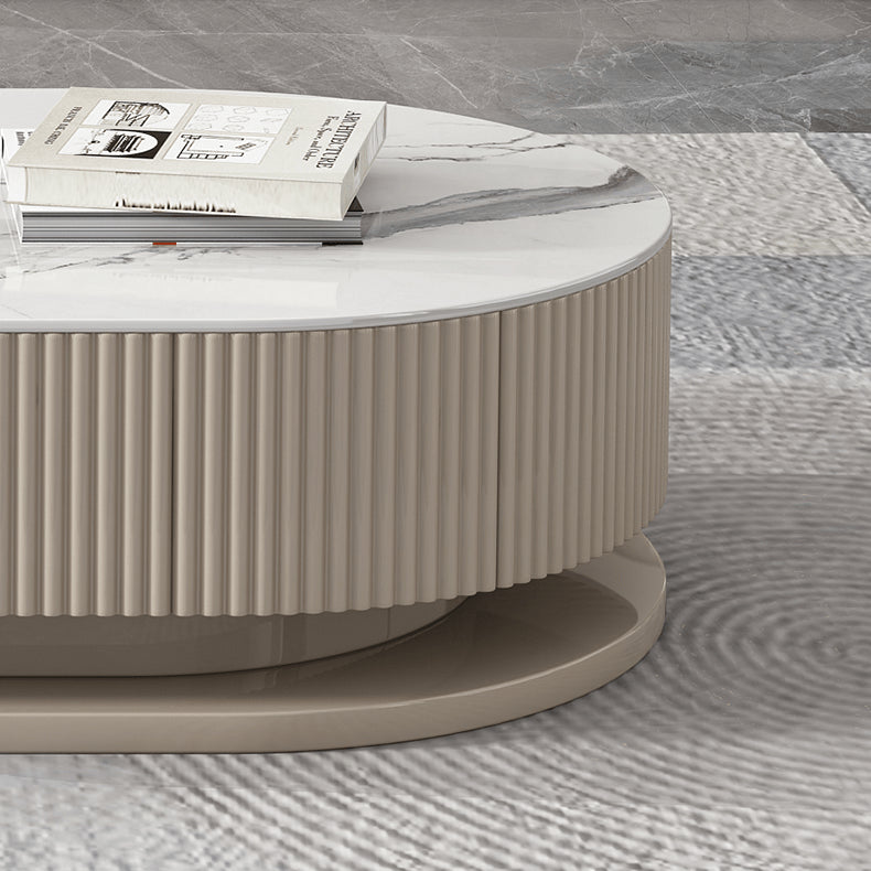 Modern Sintered Stone Coffee Table in Oval Shape with Drawers Storage - Modern for Livingroom hjl-1175