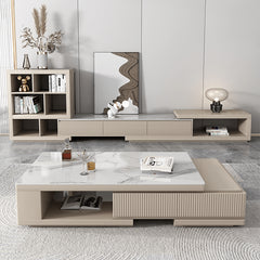 Modern Rectangular Coffee Table with Storage - Modern Design with Sintered Stone Top and Pine Wood Base hjl-1179