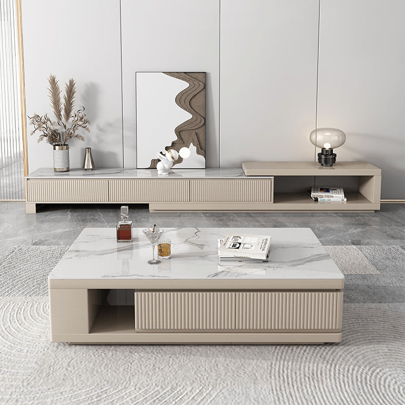 Modern Rectangular Coffee Table with Storage - Modern Design with Sintered Stone Top and Pine Wood Base hjl-1179