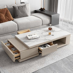 Modern Rectangular Coffee Table with Storage - Modern Design with Sintered Stone Top and Pine Wood Base hjl-1179