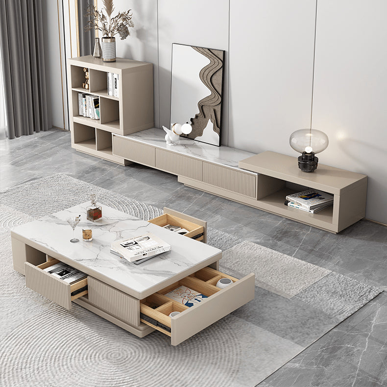 Modern Rectangular Coffee Table with Storage - Modern Design with Sintered Stone Top and Pine Wood Base hjl-1179