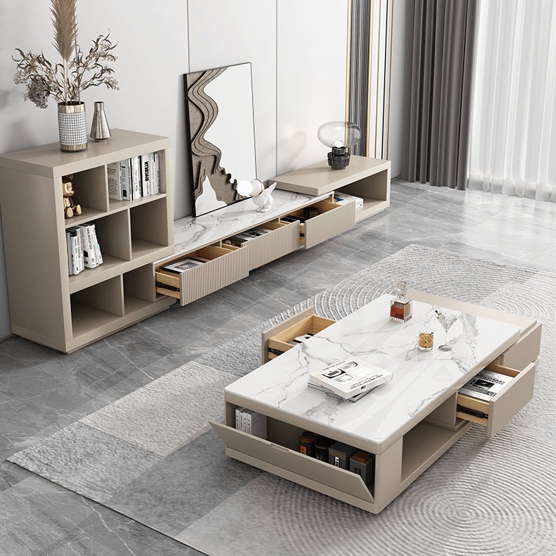 Modern Rectangular Coffee Table with Storage - Modern Design with Sintered Stone Top and Pine Wood Base hjl-1179