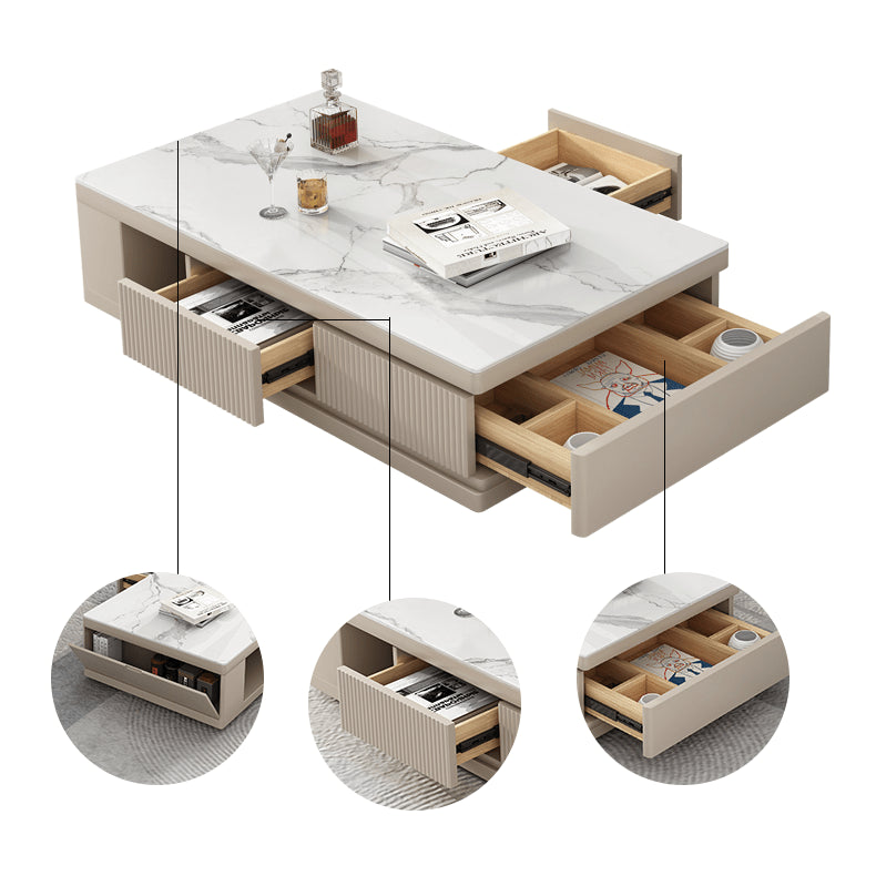 Modern Rectangular Coffee Table with Storage - Modern Design with Sintered Stone Top and Pine Wood Base hjl-1179